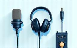Illustration of microphone, headphones, and audio interface.